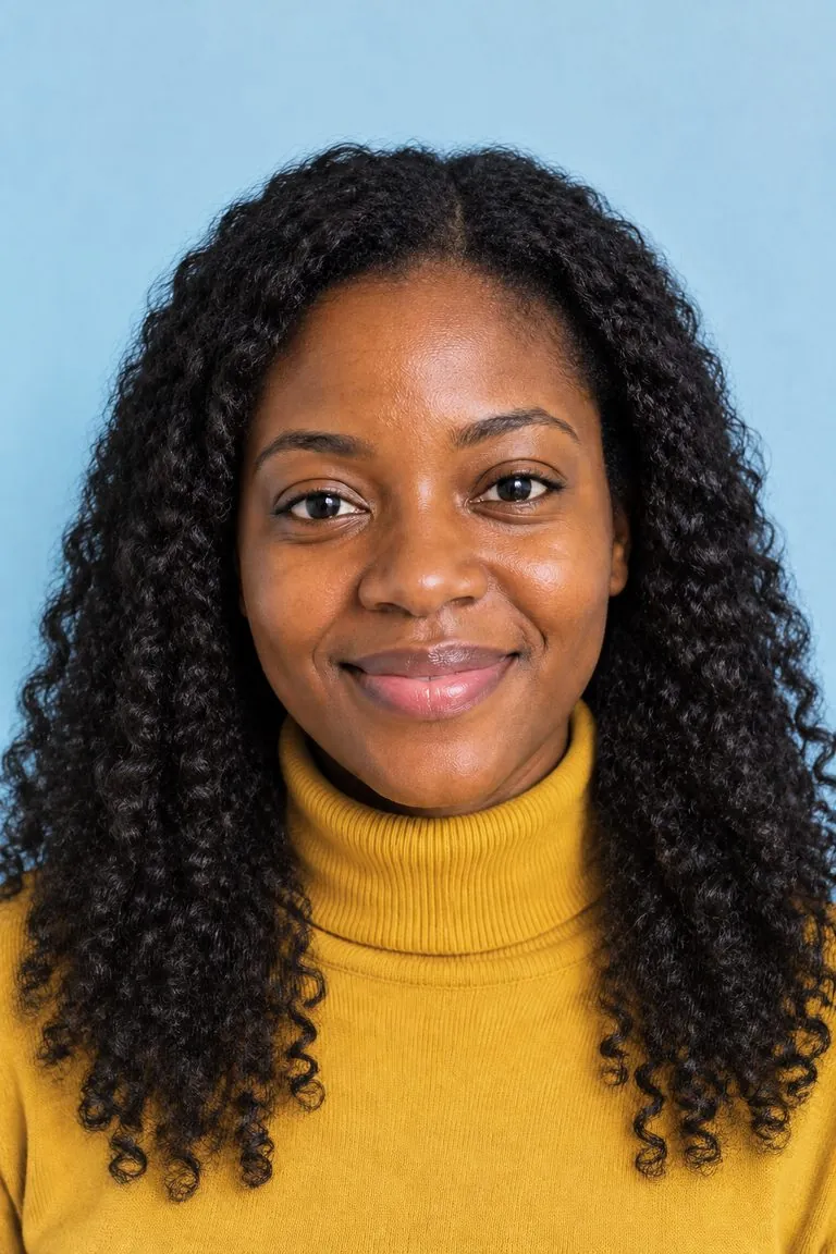 Long hair filter: a woman with a short natural afro, then the same photo with long natural curls past the shoulders