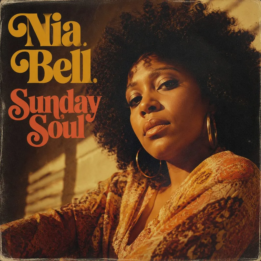 AI album cover generator: a 1970s soul album cover for an invented artist, made from a text description