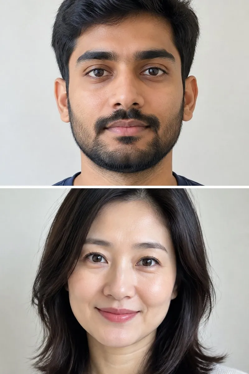 AI baby generator: two parent photos and a baby boy in a nursery, leaning toward the second parent — original