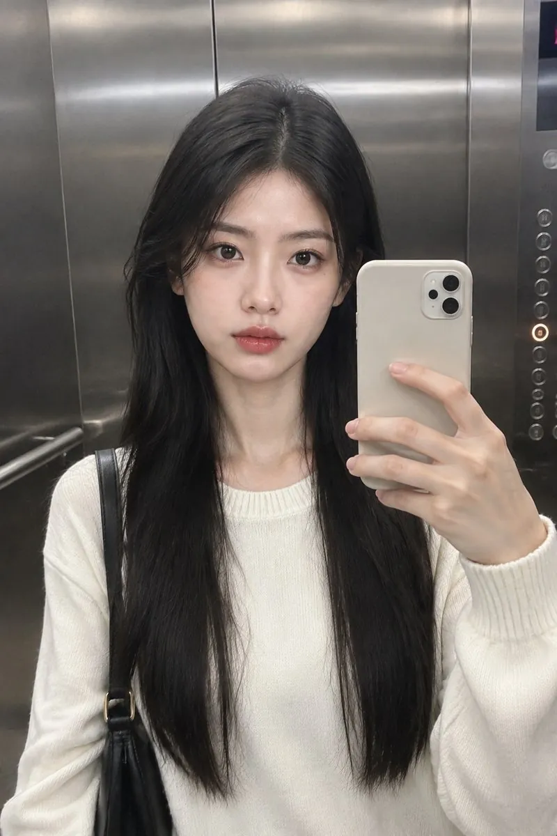 AI selfie generator: original photo → an elevator mirror selfie — result
