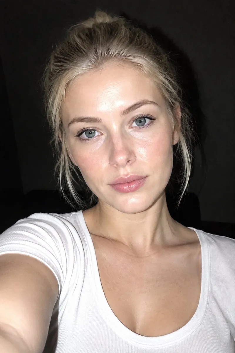 AI selfie generator: original photo → a late-night flash selfie — result