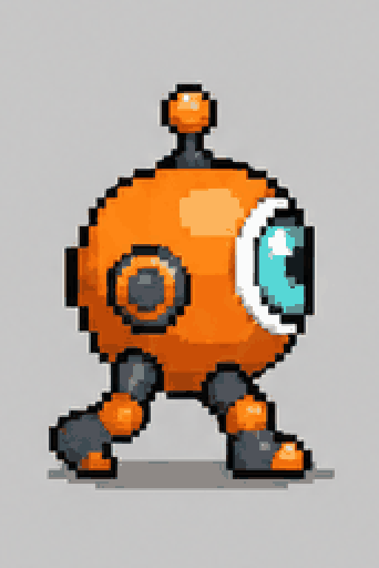 Sprite sheet of a small orange robot and its walk cycle playing — result