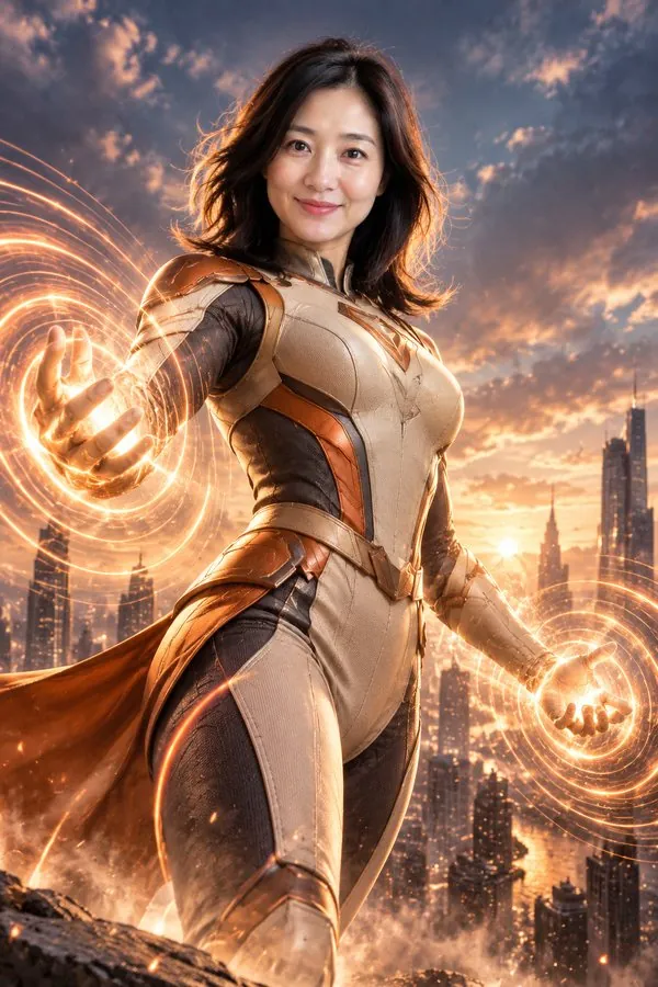Superhero generator result: an original hero poster with the uploaded face — result