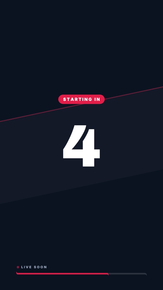 Big block digits, a top label and a bar — the stream "starting soon" look. — rendered sample