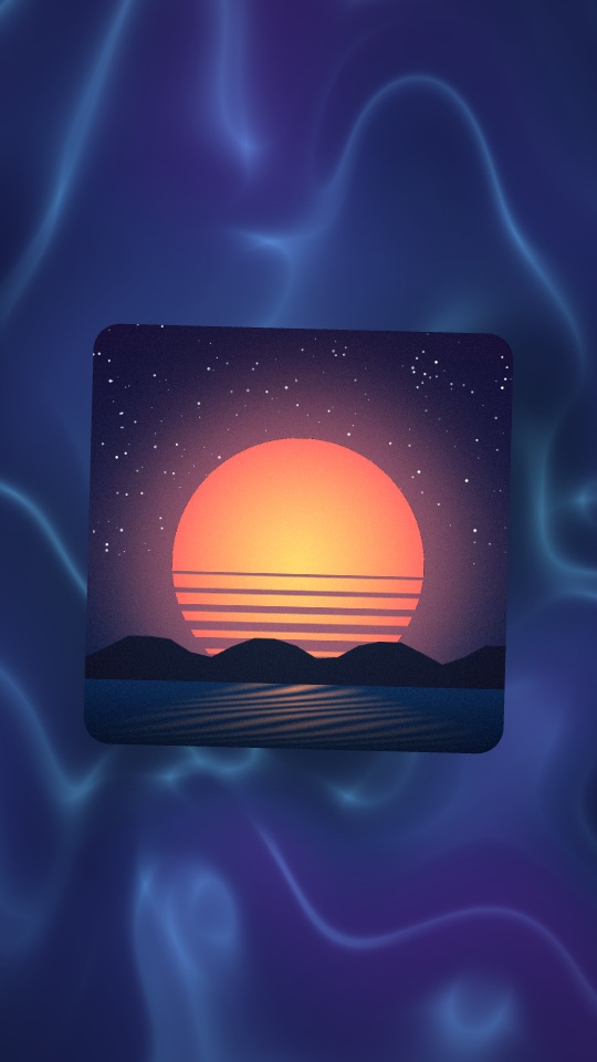 Liquid light in the cover's colours, artwork floating on top. — rendered sample