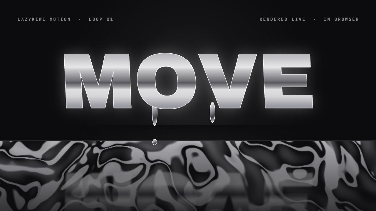 A render from LazyKiwi's Motion engine, shown on the Motion graphics page: text animation is a different job from generating video with Veo.