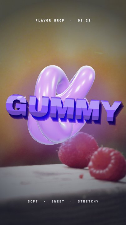 Gummy Word template at 2.6s — The caption lands