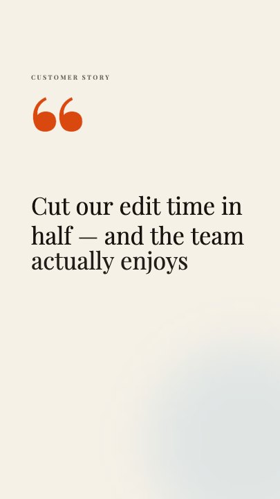 Stacked Testimonial template at 1.1s — The kicker and the quote mark