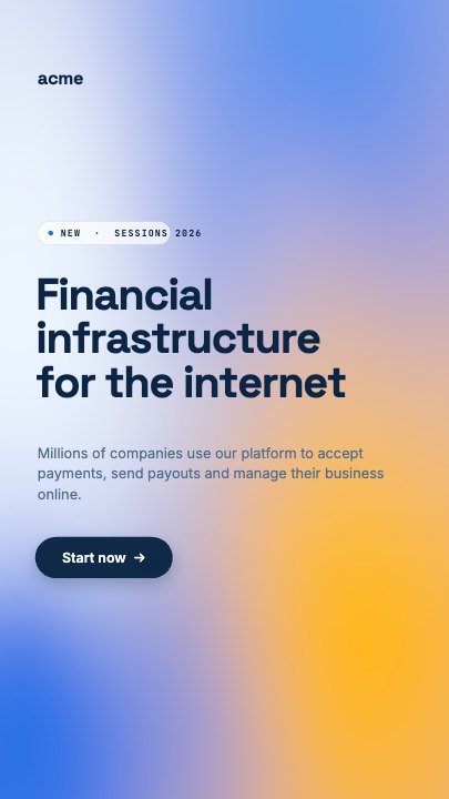 Mesh Gradient template at 1.4s — The hero is already up