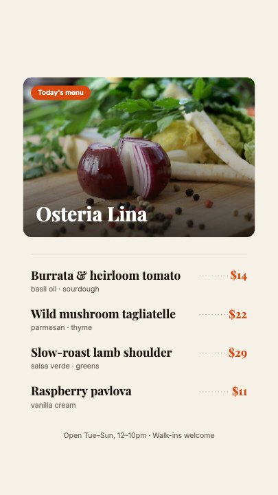 Animated Menu Board motion graphics template preview