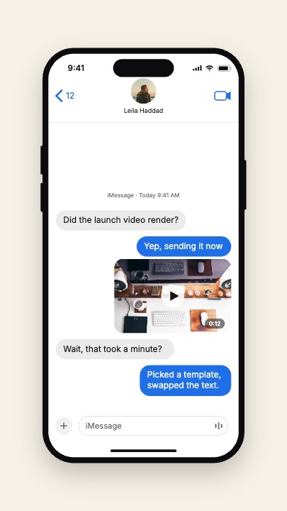 Chat Bubbles template at 4.9s — Four messages, then Read