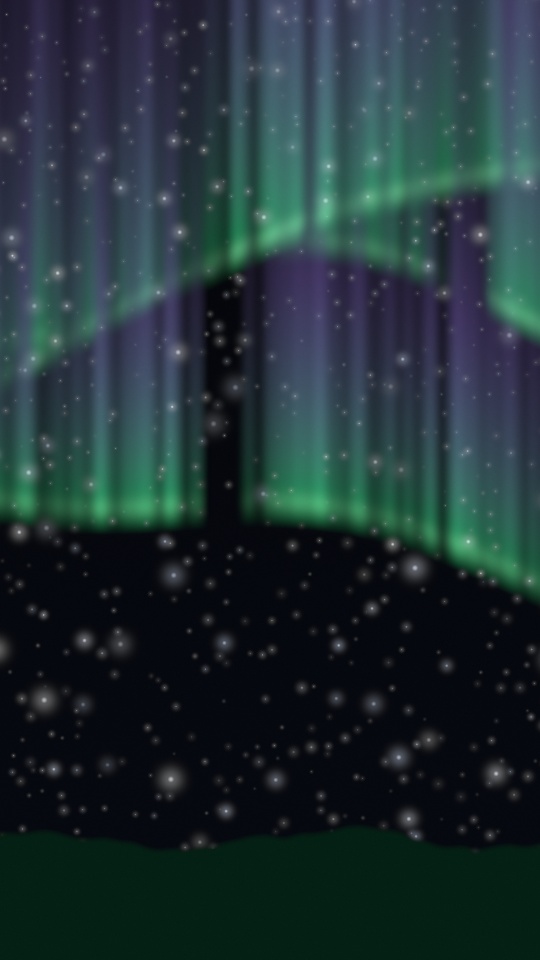 Green-to-violet curtains rippling over snowy hills. Premium. — rendered sample