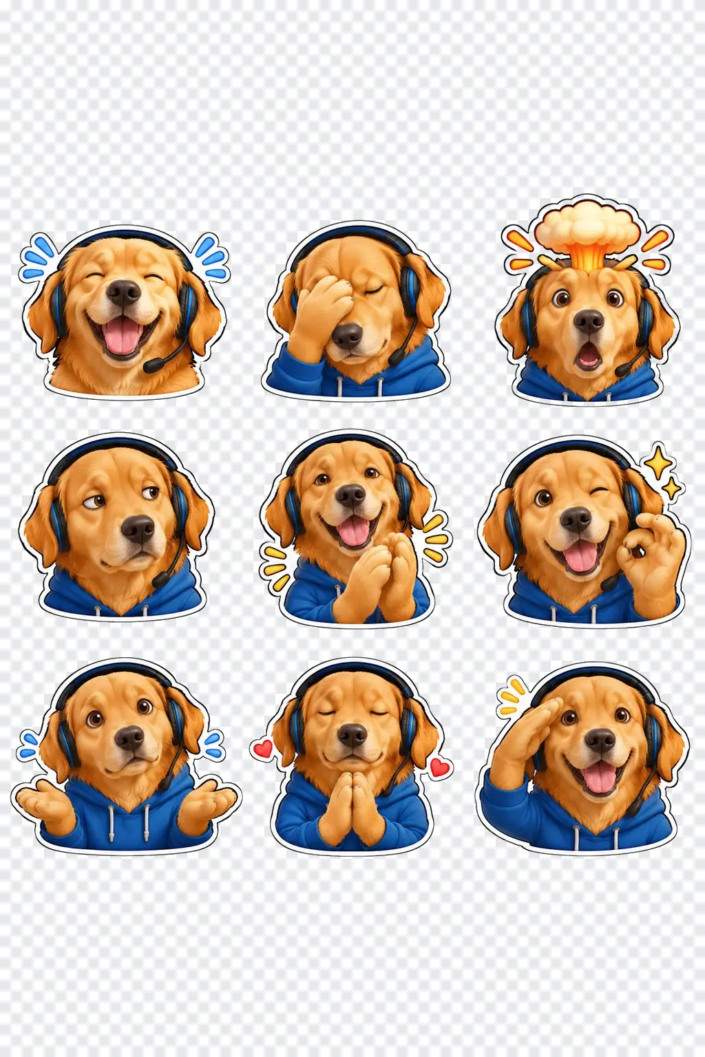 Twitch emote maker: a dog photo turned into nine 3D toy emotes