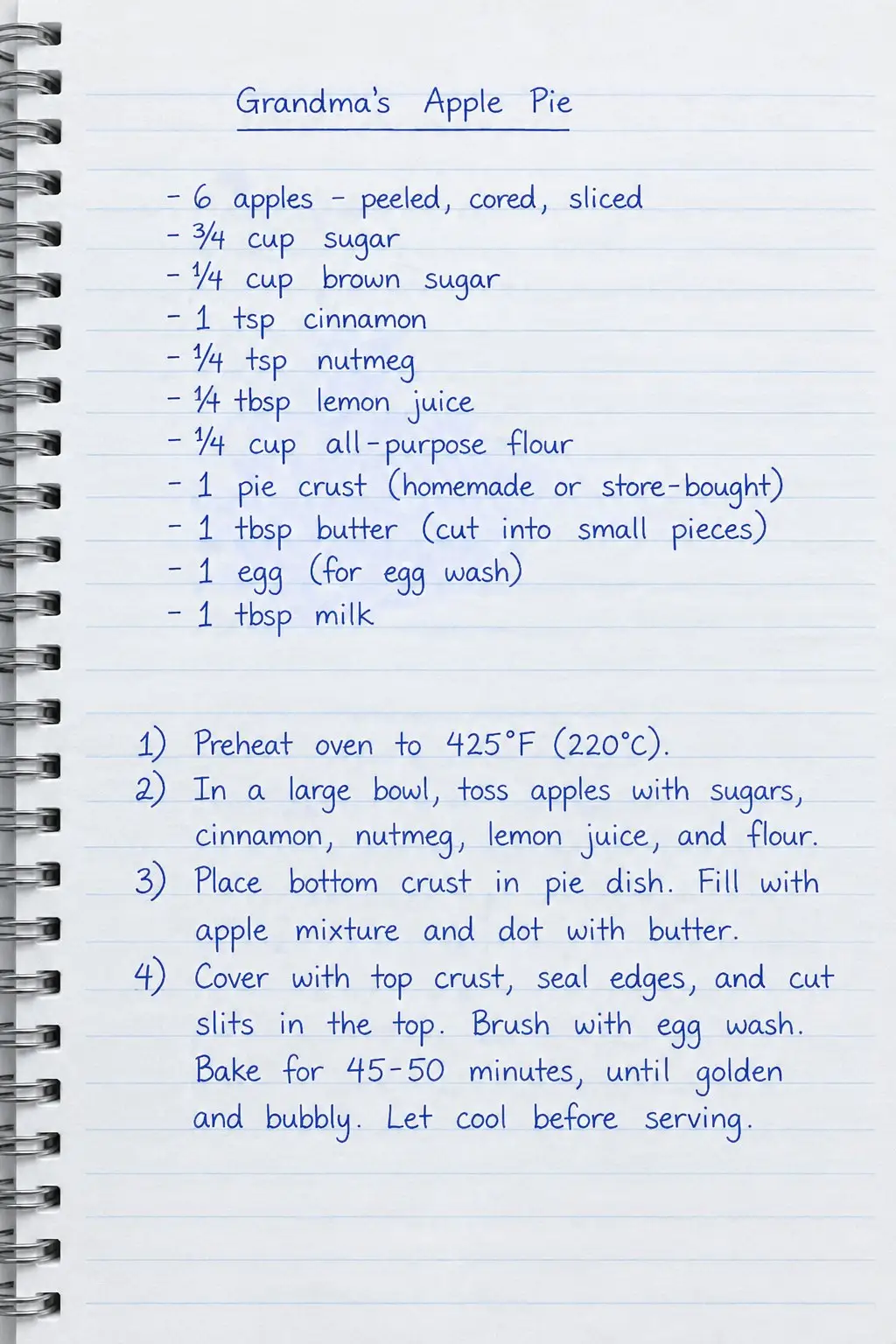 Photo scanner: a handwritten notebook recipe turned into a clean color scan
