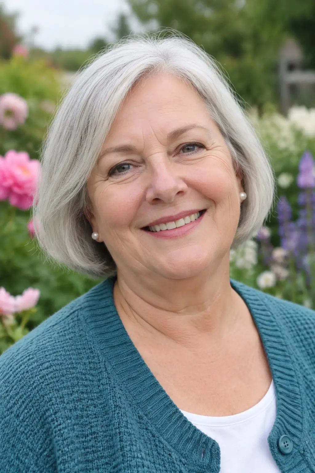 Double chin remover: a garden portrait with a subtle chin retouch — original